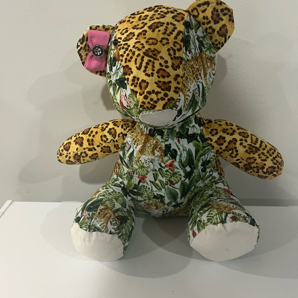 Leopard Print Stuffed Animal with Pink Bow